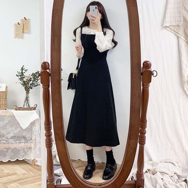 

new s xl plus size autumn dress girls boho party female vintage dress long sleeveless mid calf sundress women dresses long robe, Black;gray