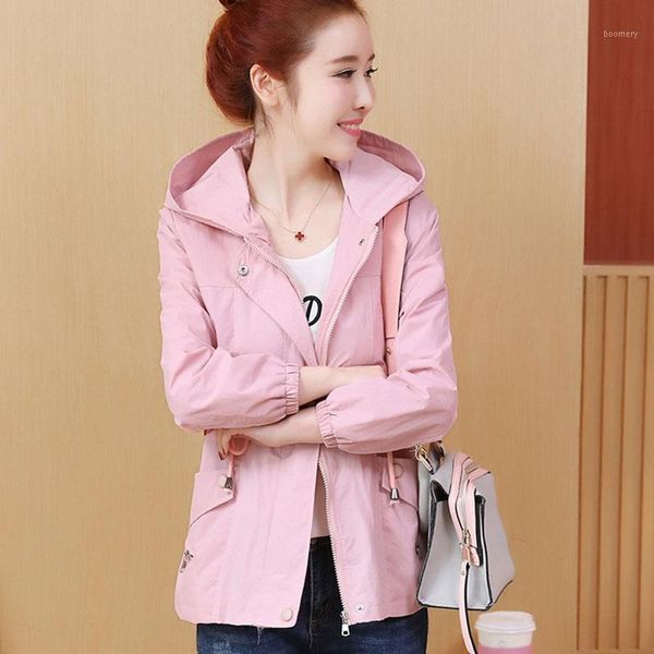 

spring short coat women 2020 new hooded belt casual jacket autumn wild windbreaker women's tooling coat a4531, Black;brown
