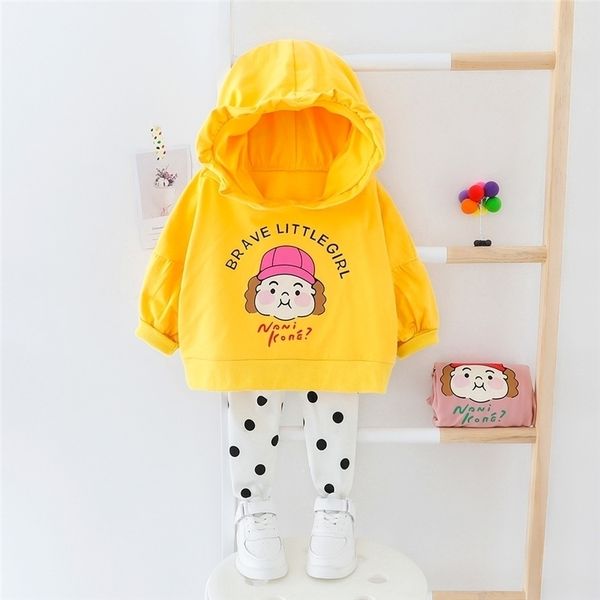 

hylkidhuose spring baby girls clothing sets hooded cartoon t shirt dot pants toddler infant clothes child vacation costume y200803, White