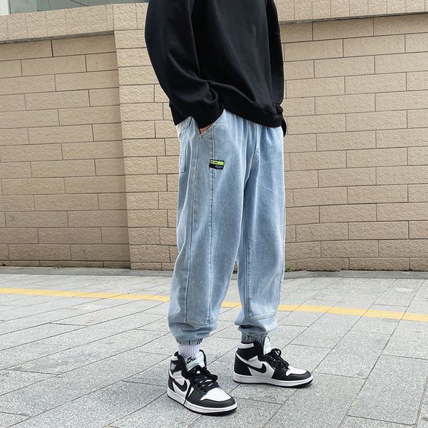 

2021 new privathinker man straight autumn casual oversize mans korean collage hip hop jeans woman denim pants clothing 22ms, Blue