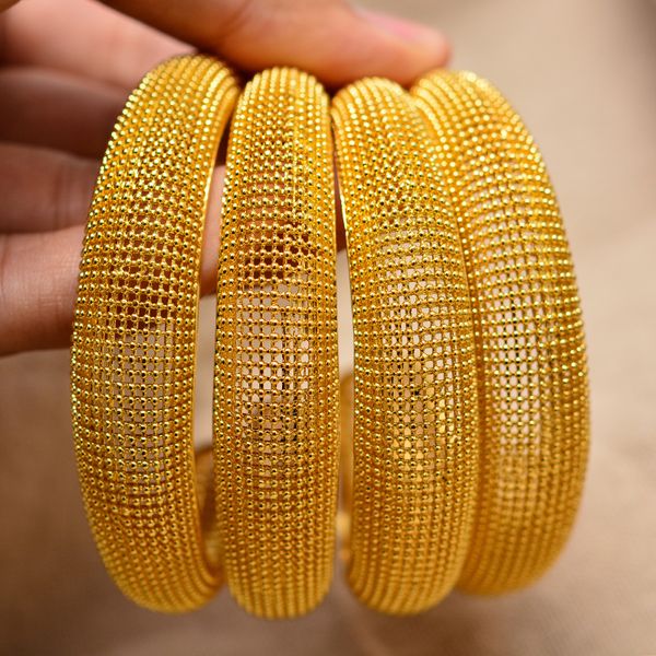 

4pcs luxury grid gold color bangles for women man bride bracelets ethiopian/france/african/dubai jewelry wedding gifts can open 201211, Black