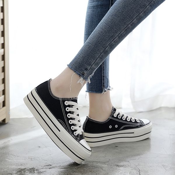 

leopard high heel canvas vulcanized shoes new arrival women platform jogging breathable casual girls outdoor fashion sneakers y200801, Black