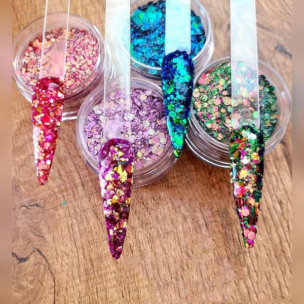 

nail glitter 1pc/10g jar all acrylic dip powder chameleon color shift, Silver;gold