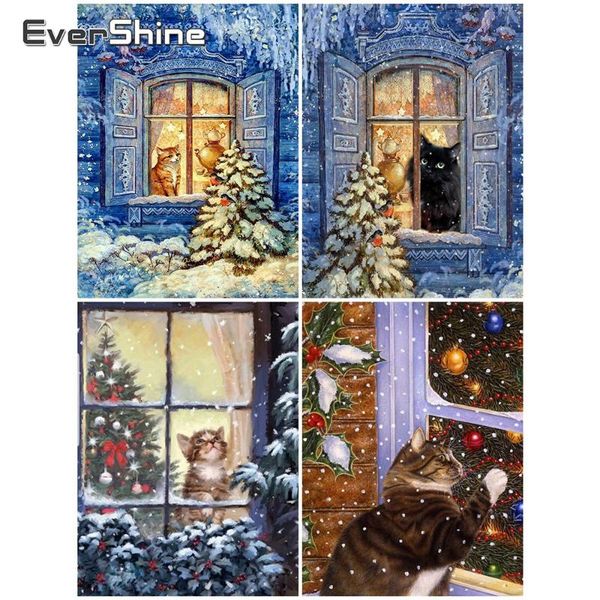 

evershine diamond painting animal cross stitch kit cat diamond full square mosaic 5d diy winter picture rhinestones handicraft