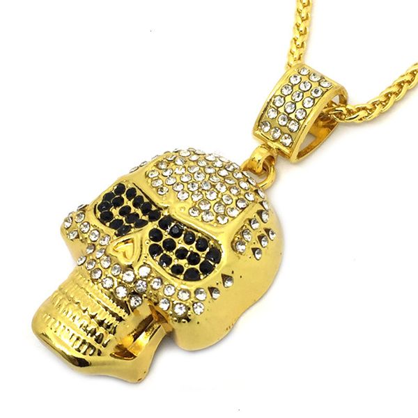 

eyes bling gold ghost rhinestone black stone pendants necklaces men women hip hop crystal skull head jewelry gifts chains, Silver