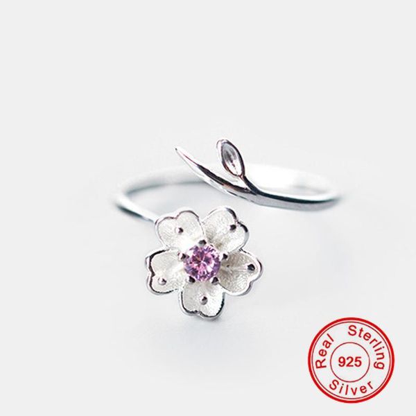 

cluster rings flower shape sterling silver color 925 jewelry ring for women amethyst pink crystal gemstone finger fine gift, Golden;silver