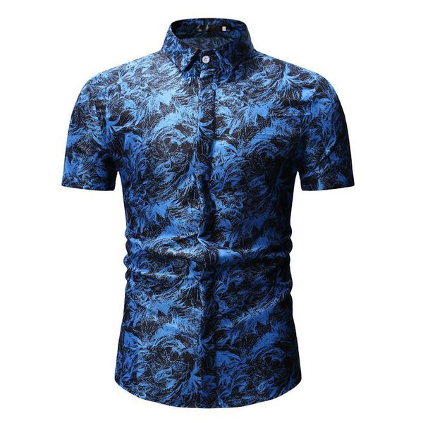 

2019 summer men's casual shirts cotton polyester print turn-down short sleeved slim red blue fashion male dress shirts ys26 cjw, White;black