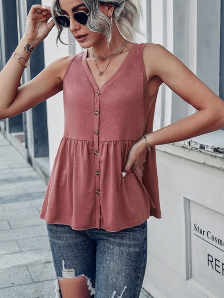 

peplum hem button front tank g9et#, White
