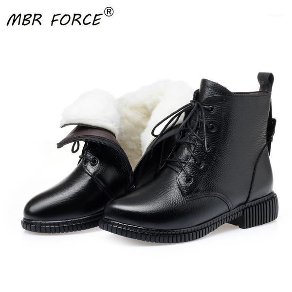 

boots mbr force winter wool women thick bottom warm genuine leather cowhide plush ankle platform for woman snow shoes1, Black