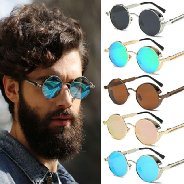 

vintage retro polarized steampunk sunglasses fashion metal round mirrored men circle sun glasses eyewear uv400