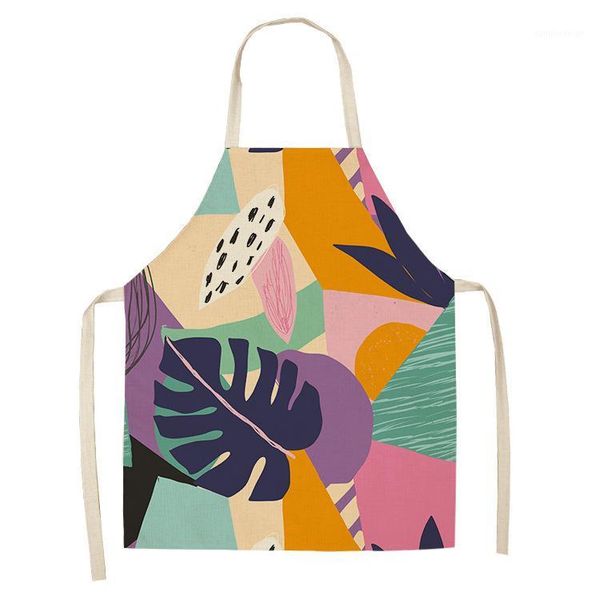 

aprons nordic style fashionable linen leaves printing kitchen apron potholder oven gloves set household supplies1