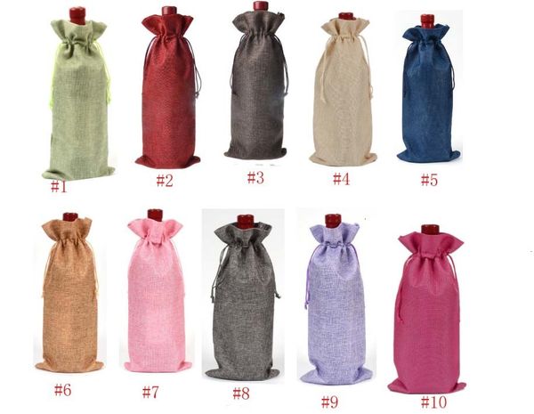 

478qdecorations jute bottle gift burgundy 16*36cm christmas wine folding bags festive supplies