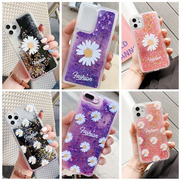 Moda Popüler Güzel Güzel Pretty Daisy Flower Pırıltılı Akış Seraları Kum Clear Cover Iphone 12 için Telefon Kılıfı 12 11 Pro X XS Max XR 6 7 8 Plus