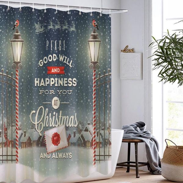 

shower curtains happy year curtain merry christmas toilet cover bath polyester washable bathroom