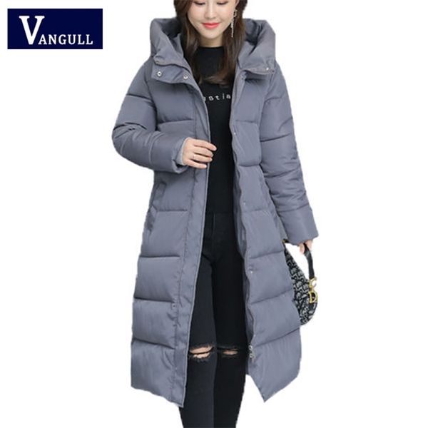 

vangull winter women parkas coats casual long sleeve hooded jackets autumn new warm solid zipper plus size long outerwear 201103, Black