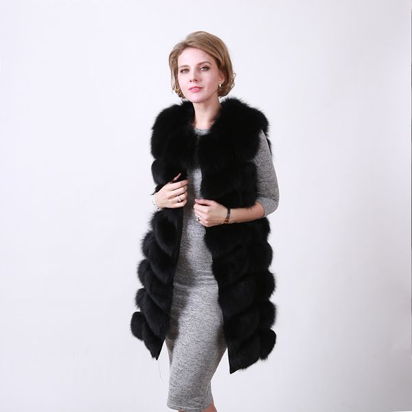 

100% fox vest women's pretty warm coat. natural coat jacket real fur coats lj201203, Black