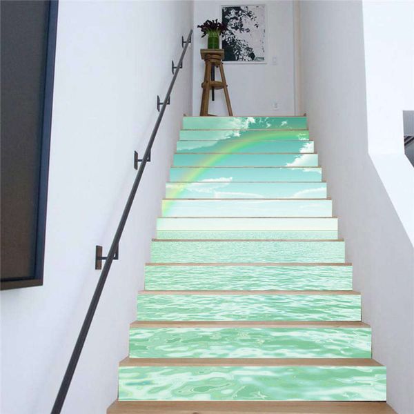 

amjpvc charm set creative simple 13 green sea rainbow staircase step wall paste