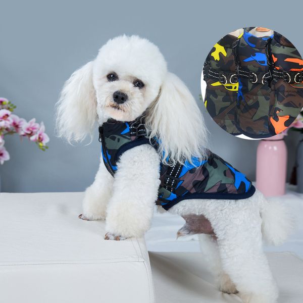 

pet camouflage собака ветрозащитный зимний хлопок куртка нагрудный ремень жилет для маленьких средних собаки jk2012ph