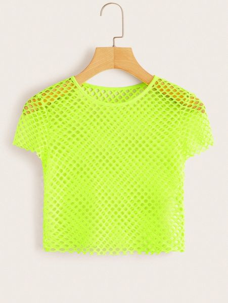 

neon lime crochet crop 50da#, White