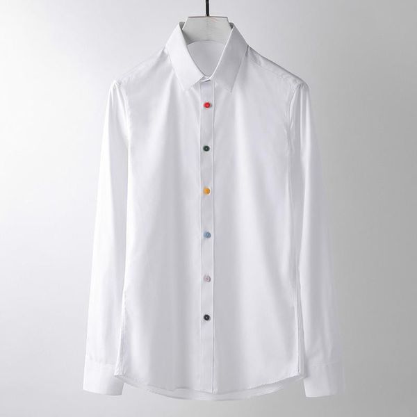 

men's casual shirts 2021 luxury men shirt 100% cotton solid color long sleeve colorized botton mens slim fit, White;black
