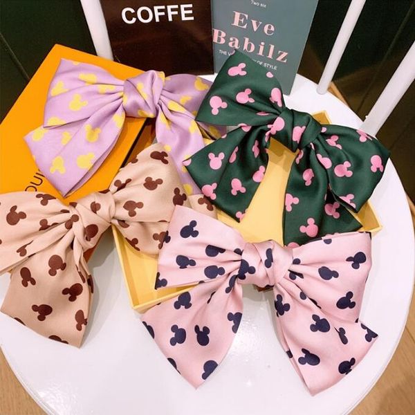 

korean retro oversized bow 2 layers animal printed barrettes hair clip ponytail hair accessories for girls women silk hairpin hairgrip, Golden;silver