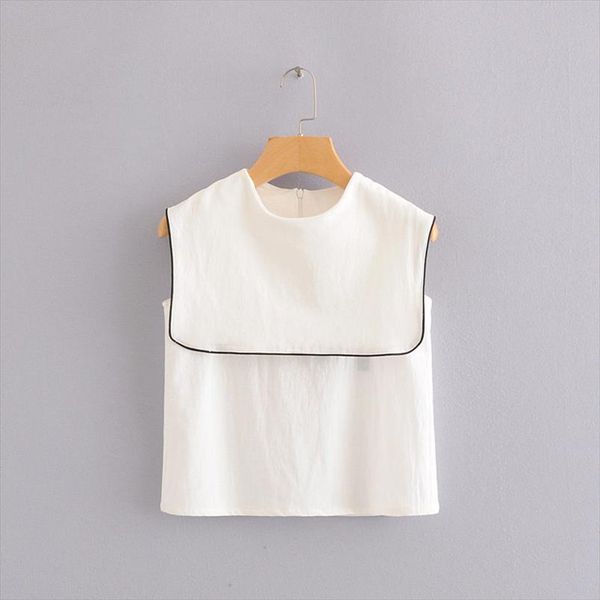 

2020 новая мода вмс ветер женщины o шеи рукавов contrast пограничные повседневный туники рубашки женщины chic назад zipper blusas tops, White