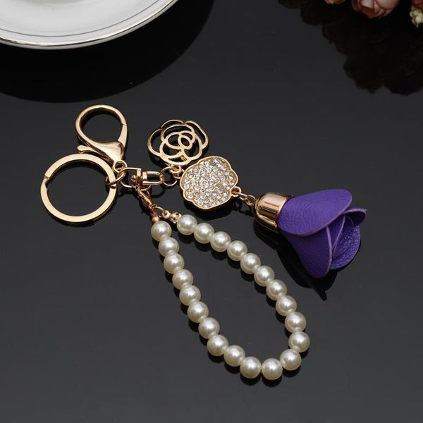 

fashion camellia flower leather keychain bag pendant car ornaments creative gifts long key chain buckle key ring 17 colors b001 h bbylgk, Silver