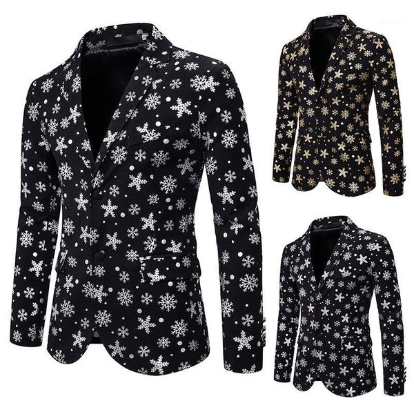 

new style christmas men casual slim fit suit snowflake bronzing printed large size suit jacket x1361, White;black