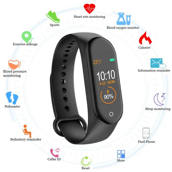 

m4 wristband, sports smart watch, heart rate and blood prsure cont