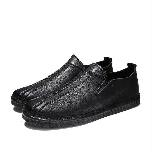 

new fashion slip on leather round toe men casual shoes business wedding oxfords formal for male loafers shoes, Black