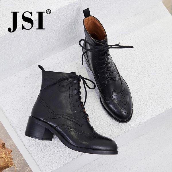 

jsi casual genuine leather round toe women boots fashion slip-on riding equestrian shoes handmade med heel ladies boots jo2451, Black