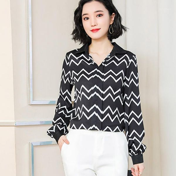 

sagace femme womens wavy stripes fashion 2019 spring autumn shirt women long sleeve blouse korean lapel clothes1, White