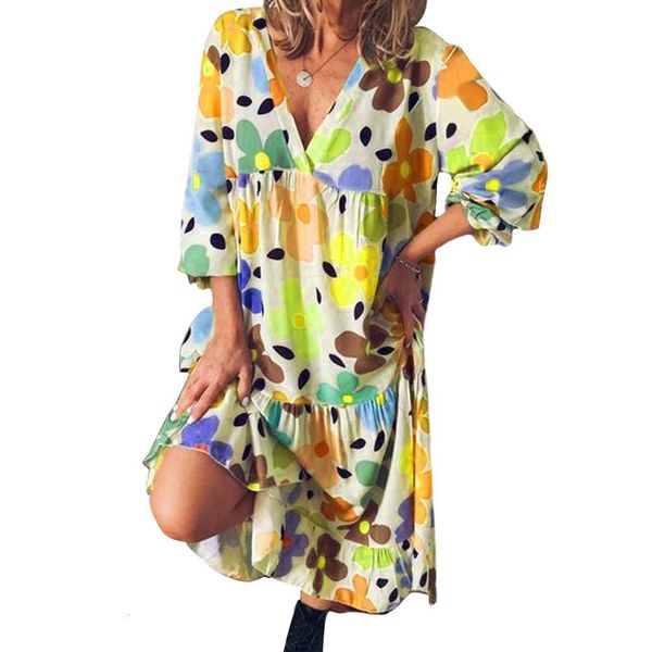 

summer stylish casual floral print plus size women long sleeve v neck knee length es for womens 2020, Black;gray