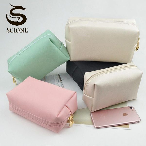 

cosmetic bags & cases pu makeup solid color organizer zipper toiletry bag make up beauty case simple pouch for travel accessories xa230m