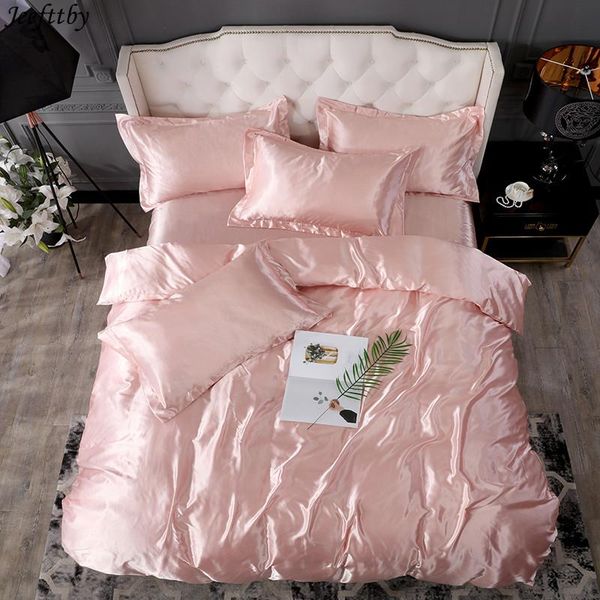 

bedding sets home textile soft jade silk satin 3-4pcs bed sheet solid color double simulation duvet cover pillowcase