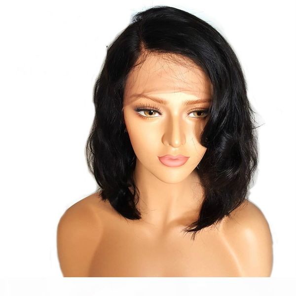 

human hair short lace front wig peruvian virgin for black women 130 density remy hair lacefront human hair bob wigs pre plucked, Black;brown