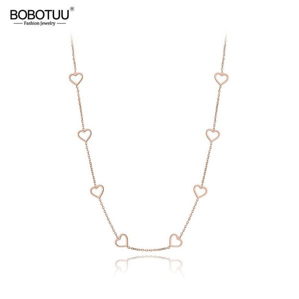 

bobotuu trendy titanium stainless steel cz crystal love heart choker necklaces for women girls charm pendant necklace bn19202, Silver