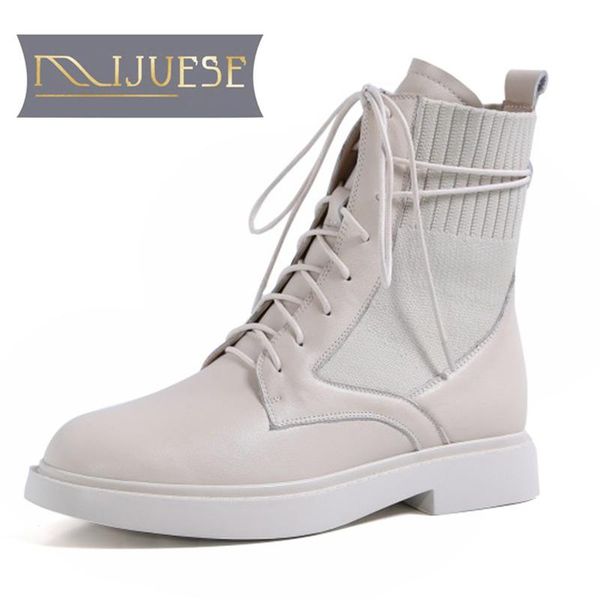 

mljuese 2021 women ankle boots soft cow leather winter short plush lace up round toe low heel equestrian boots party dress, Black