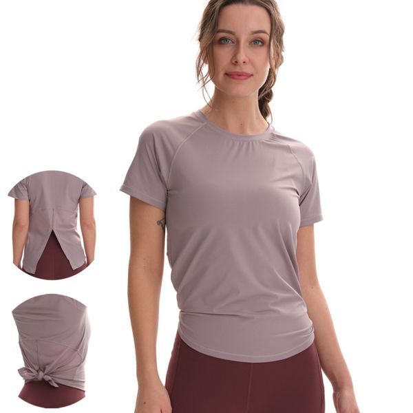 

new clothes short sleeve sports running fitness moisture absorption and perspiration women's t-neck versatile yoga t-shirt, Gray