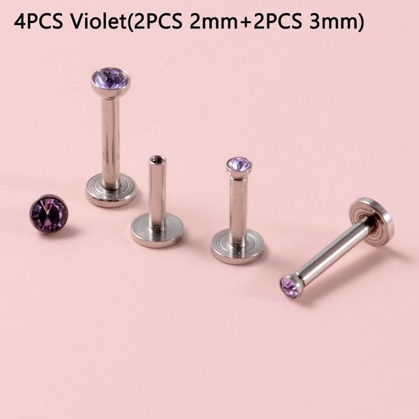 

4pcs cz gem labret 316l surgical steel internally threaded zircon lip ring crystal ear tragus cartilage earring piercing 16g q sqcqsb, Silver