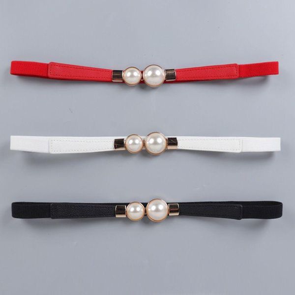 

belts x 2021 women pu leather temperament vintage pearl fashion casual wild neutral soft simple pin buckle black belt, Black;brown