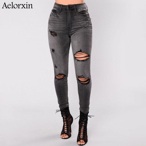 

aelorxin 2019 high waist skinny jeans plus size jeans woman hole black pencil pants with pocket s  l xl 2xl 3xl 4xl jean femme1, Blue