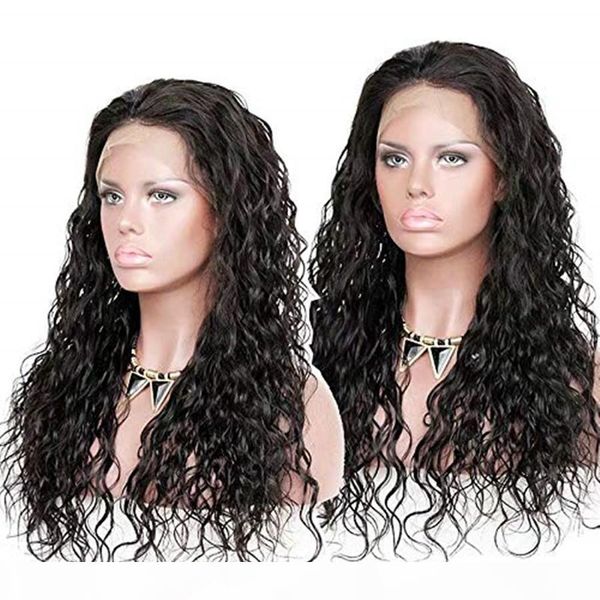

deep curly 360 lace frontal wig virgin hair pre plucked wet wavy human hair wigs 130%density with baby hair, Black;brown