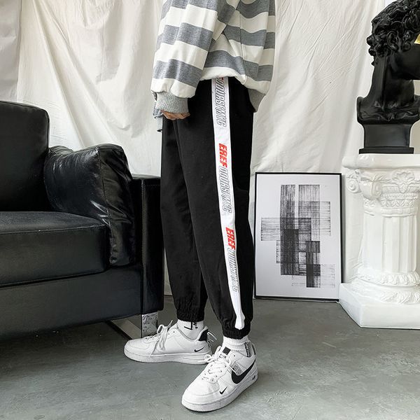 

2021 men's trousers spring and winter new fine fit in addition to corduroy sports pants loose-fitting fashion young clothes 9hmf, Black