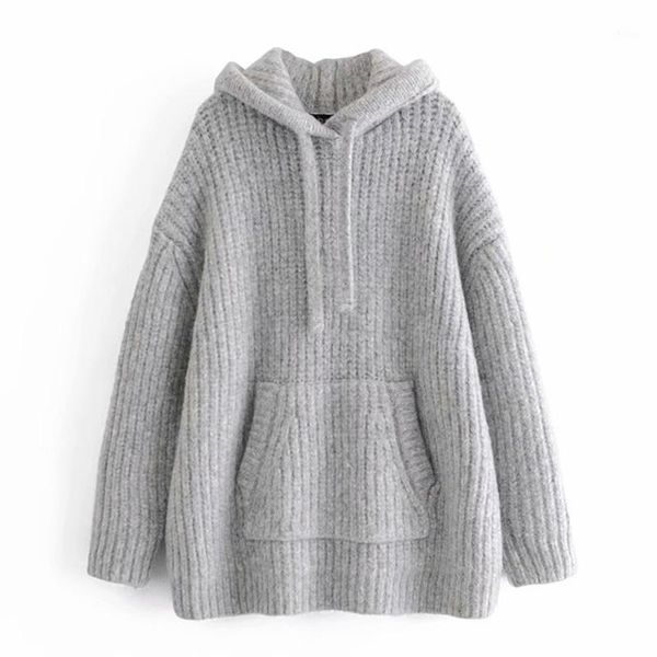 

hadara fashion loose gray sweatshirts women elegant hooded knitted sweatshirt women casual front pocket sweatshirts ladies1, Black