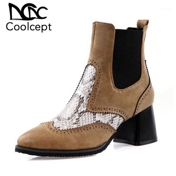 

coolcept plus size 32-48 new women ankle boots fashion high heel winter shoes women retro office lady warm fur heeled footwear1, Black
