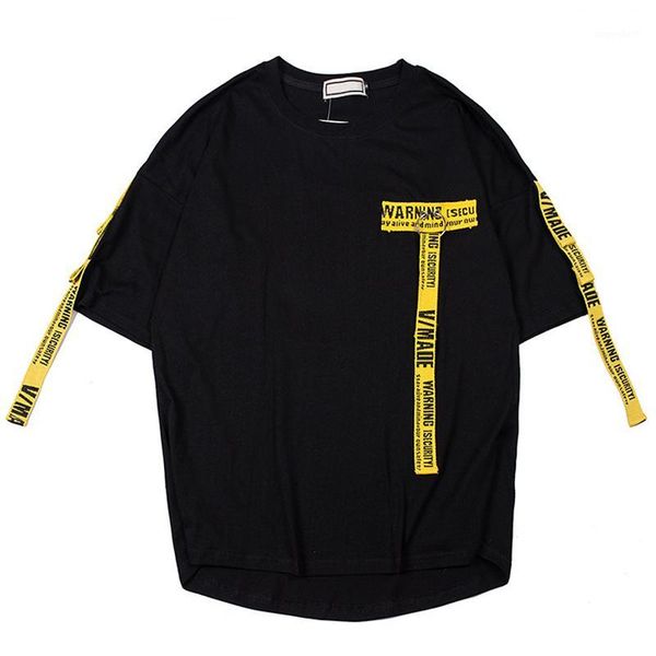

2020 new ribbon t-shirt men high street summer tees harajuku style streetwear fashion casual outwear 3d letter printing 1, White;black