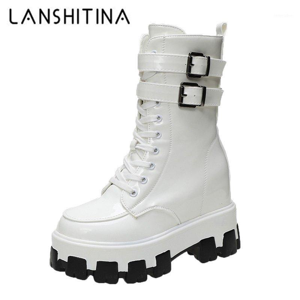

winter women's mid-calf boots 2020 new candy color patent leather shoes autumn high heel motorcycle boots for woman warm shoes1, Black