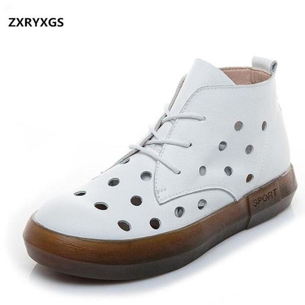 

2020 spring summer hollow genuine leather shoes woman boots flat boots fashion sandals breathable ankle women, Black