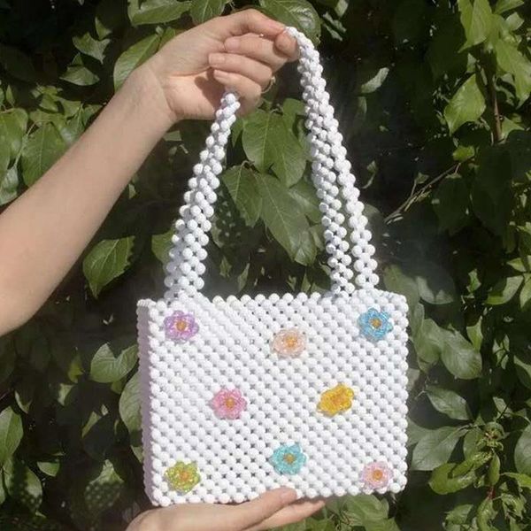 

hand-woven pearl bags lady beaded shoulder bag women party vintage handbag ins bag cross body 2020